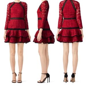 Alexis Red and Black Lace Long Sleeve Mini Dress